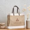 Okiyo Reza Jute & Cotton Tote with Leather Handles