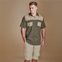 Mens Short Sleeve Serengeti 2-Tone Bush Shirt