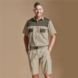 Mens Short Sleeve Serengeti 2-Tone Bush Shirt