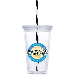 Malibu Double-Wall Plastic Tumbler & Straw - 470ml