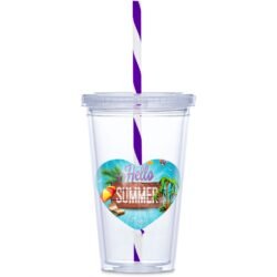 Malibu Double-Wall Plastic Tumbler & Straw - 470ml - Purple