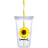 Malibu Double-Wall Plastic Tumbler & Straw - 470ml - Yellow