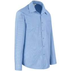 Mens Long Sleeve Micro Check Shirt - Light Blue