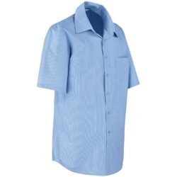 Mens Short Sleeve Micro Check Shirt - Light Blue
