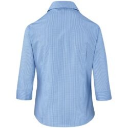 Ladies 3/4 Sleeve Micro Check Shirt - Light Blue