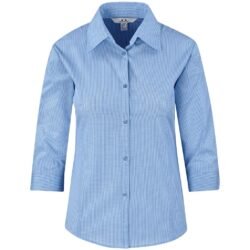 Ladies 3/4 Sleeve Micro Check Shirt - Light Blue