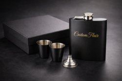 8oz Matte Black Hip Flask Gift Set