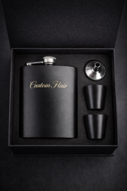 8oz Matte Black Hip Flask Gift Set