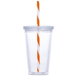 Malibu Double-Wall Plastic Tumbler & Straw - 470ml - Orange