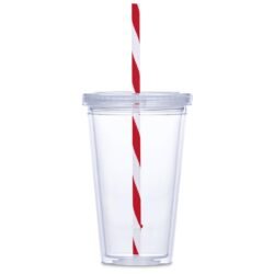 Malibu Double-Wall Plastic Tumbler & Straw - 470ml - Red