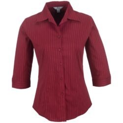 BIZ-3625-R_1024X1024 Ladies 3/4 Sleeve Manhattan Striped Shirt - Red