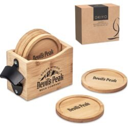Okiyo Kanpai Bamboo Coaster & Bottle Opener Set